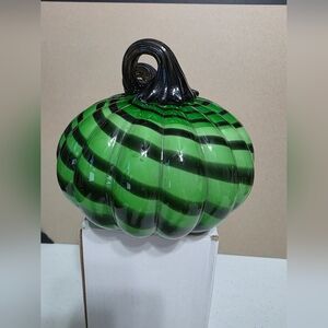 Source Unknown Green and Black Striped Glass Pumpkin